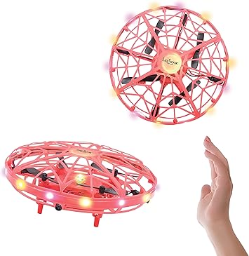 Lexibook, Crosslander® UFO, Primer dron Recargable Iluminado con Control gestual, hasta 5km/h, Sensor de Movimiento, Mantenimiento de altitud, Efectos de luz, Interior o Exterior, Rojo, UFO01