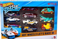 Hot Wheels Hot Wheels, ¡a correr! Pack de 10 vehículos y camiones, conjunto de 10 vehículos de juguete a escala 1:64 inspirados en la serie animada de Netflix para jugar y exhibir, JGN40