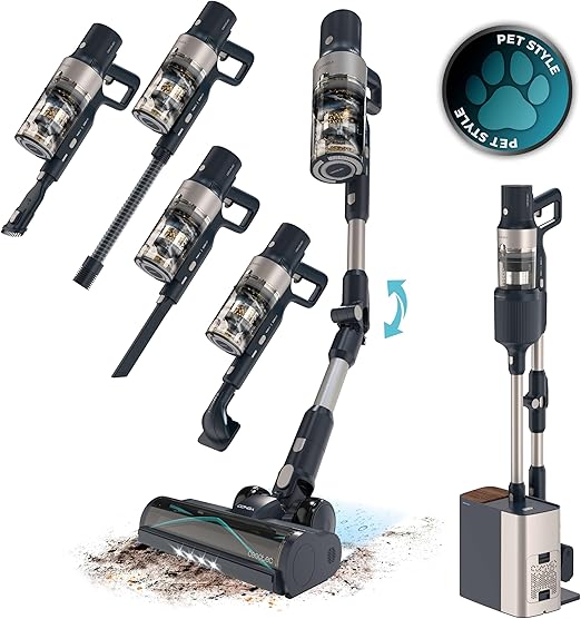 Cecotec Aspiradora Escoba Sin Cable Conga Rockstar 5500 Hurricane Station Pet Flex, Max 220AW 700W, Base Autovaciado, Hasta 90min Autonomía, Cepillo antienredo, Tubo flex, Ciclón paralelo, Acc mascota