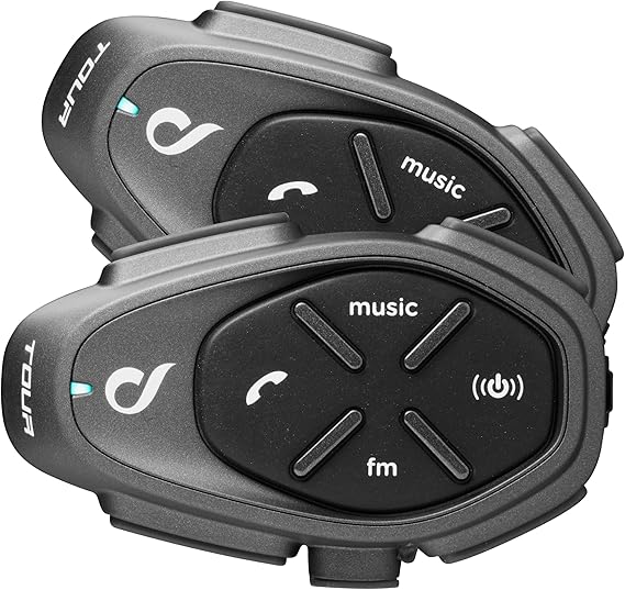 INTERPHONE TOUR HD - Doble - Intercomunicador estéreo de alta fidelidad para casco de motocicleta de 40 mm, 4 motociclistas, alcance de 1,5 km, 25 horas de batería, carga rápida, TFT, Waterproof