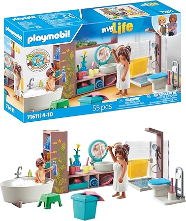 PLAYMOBIL myLife 71611 Baño, Incluye Dos Figuras y numerosos Accesorios, Hechos de más del 80% de Materiales reciclados y de Base biológica, Juguetes para niños y niñas a Partir de 4 años
