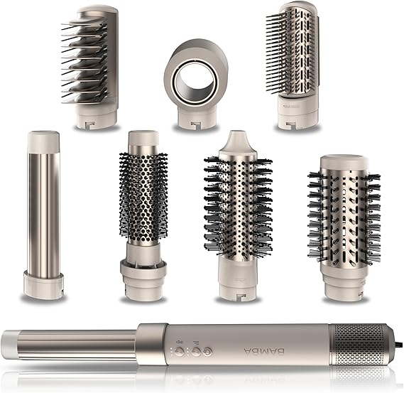 Cecotec Cepillo de Aire Secador Moldeador Alisador Multifunción 8 Cabezales CeramicCare AirGlam Champagne. 1400W, Tecnología Coanda, 3 Velocidades, 3 Temperaturas, Control Inteligente Calor, 110000rpm