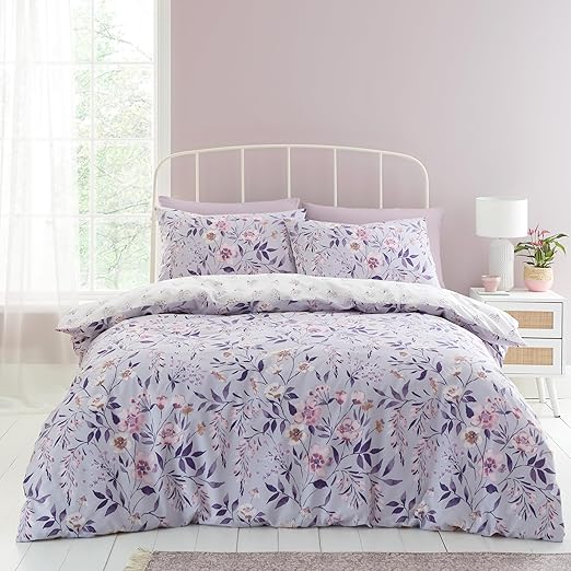 Catherine Lansfield Isadora - Juego de Funda de edredón Reversible con Fundas de Almohada, diseño Floral, Color Lila