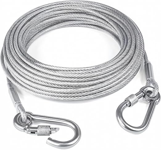 YIGOOWN Correa de casa para perros, 10 m, con gancho giratorio, resistente, de acero inoxidable y PVC, 2 mm de grosor, para perros grandes, parque, camping, playa (plata)