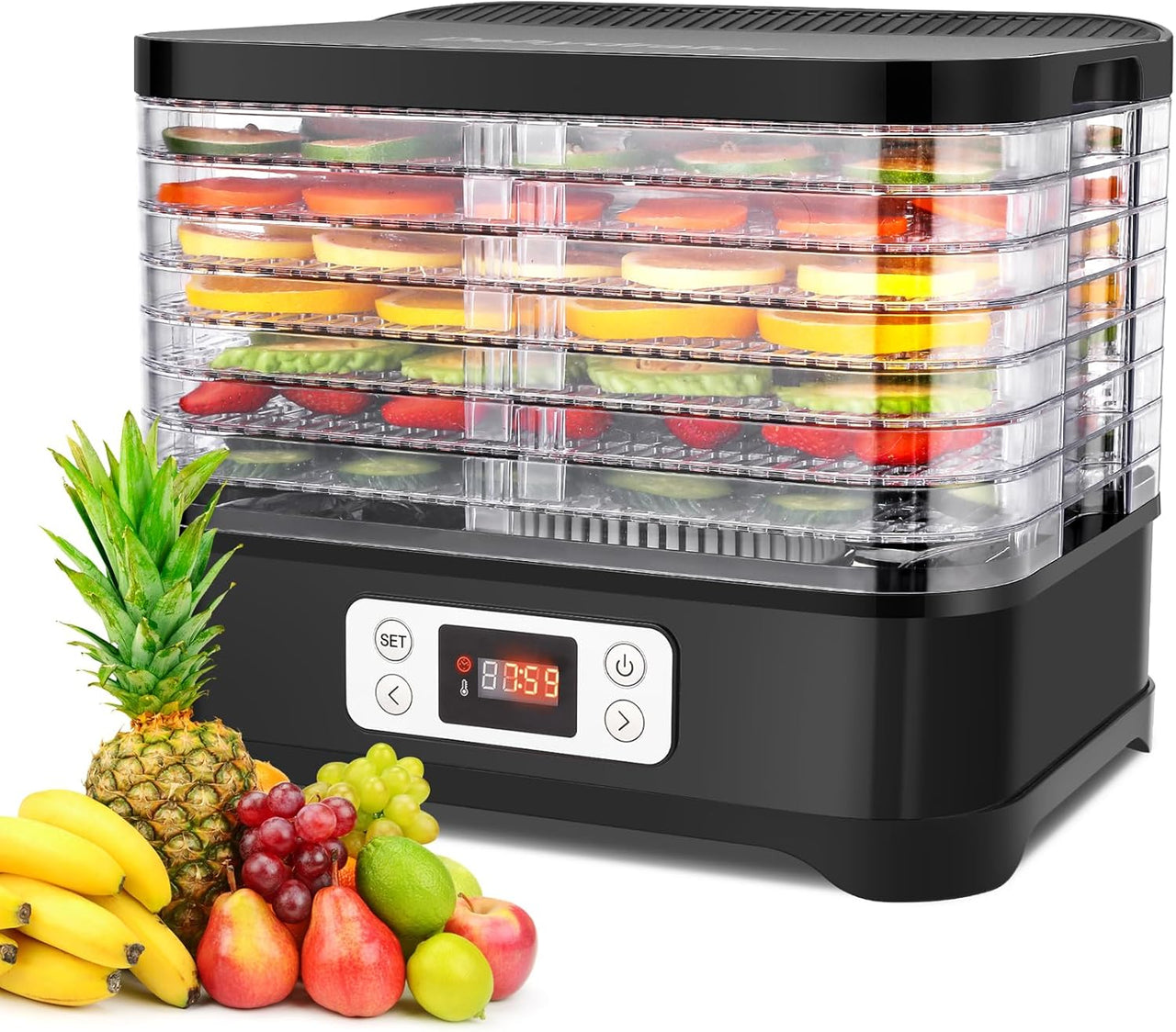 Meykey Deshidratador de Alimentos 8 Pisos, 400 W, Eléctrico de Acero Inoxidable Con Indicador de Tiempo, Temporizador y Control de Temperatura