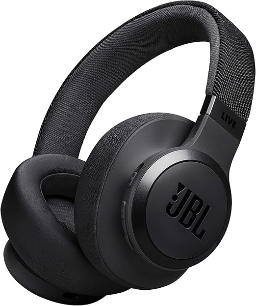 JBL Auriculares inalámbricos circumaurales Live 770 NC, con tecnología Bluetooth y cancelación adaptativa de ruido, hasta 65 horas de reproducción, negro