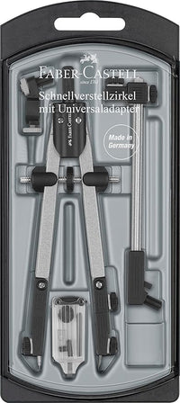 Faber-castell 174045 - Compás de Ajuste Rápido con Adaptador Aniversal + Alargadera y Accesorios