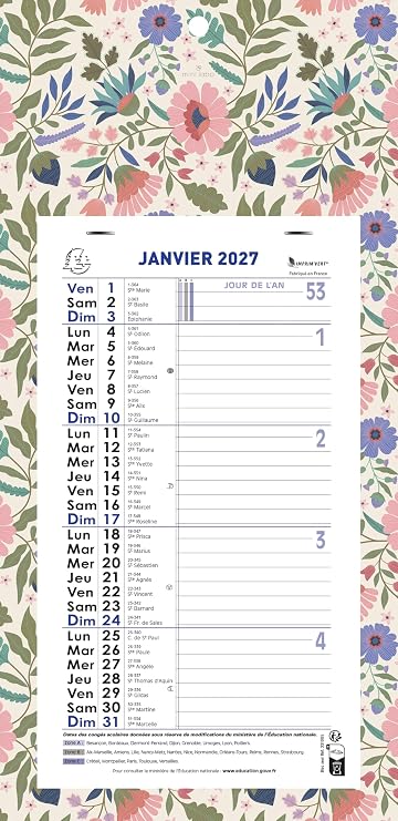 Exacompta - Calendrier mensuel Mini Labo 13x23cm sur plaque - 2027
