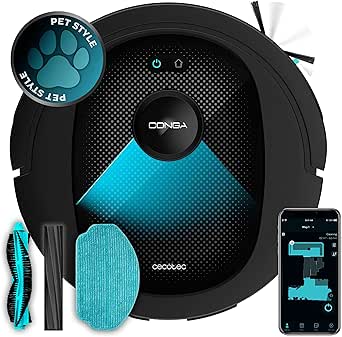 Cecotec Robot Aspirador y Friegasuelos Conga 8490 Ultimate Ultra Power. Navegación Láser, App, Barre, Aspira, Friega y Pasa la Mopa, 7000 Pa, hasta 170 Min Autonomía, Cepillo Central de Silicona