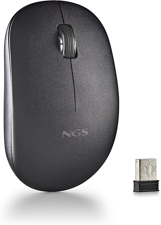 NGS Fog Pro Black - Ratón Inalámbrico Óptico de 1000 dpi, Interfaz Nano USB, 2 Botones Silenciosos y Rueda de Desplazamiento, Plug and Play, Ambidiestros, Color Negro