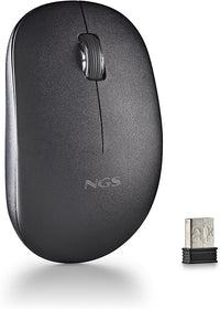 NGS Fog Pro Black - Ratón Inalámbrico Óptico de 1000 dpi, Interfaz Nano USB, 2 Botones Silenciosos y Rueda de Desplazamiento, Plug and Play, Ambidiestros, Color Negro