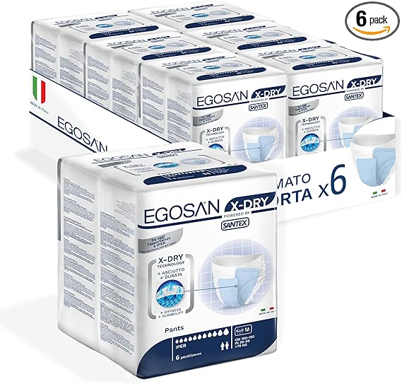 Egosan Pants X-Dry Talla M – Paquete de 6 paquetes de 6 unidades – Dispositivos absorbentes para incontinencia grave, comodidad absoluta, protección total, sistema antiolores, transpirables, unisex