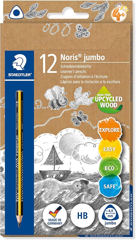 STAEDTLER 119 VE Matite Noris Jumbo, Confezione da 12 Matite Triangolari Grandi, Gradazione Hb, Alta Qualità e Resistenza, Ideali per Principianti, 119, Black,Yellow