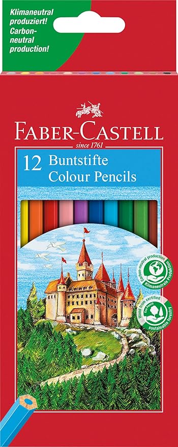 Faber-Castell 120112 - Estuche cartón con 12 lápices hexagonales multicolor, lápices escolares de colores
