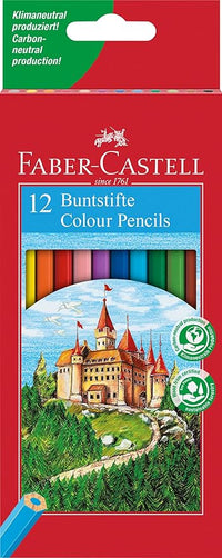 Faber-Castell 120112 - Estuche cartón con 12 lápices hexagonales multicolor, lápices escolares de colores
