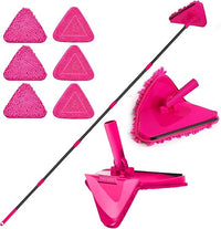 JEHONN Mopa para Limpiar Azulejos y Paredes, Mejorado Fregona Techo Triangular Giratoria 360°, Trapeador Microfibra Extensible hasta 202 cm, Esfregona Fregar Suelos, Ventanas Altos (Rosa Rojo)