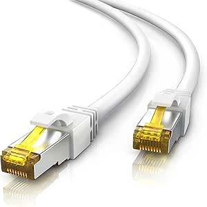 Primewire 20m Cable de Red Gigabit Ethernet Cat 7-10000 Mbit s - Cable de Conexión - Cable Cat7 en Bruto con apantallamiento S FTP PIMF y Conector RJ45 - Punto de Acceso Switch Router Modem - Blanco