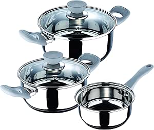 SAN IGNACIO Alexia | Batería de Cocina de 5 Piezas | Incluye 2 Cacerolas de 2,8L y 2L con 2 Tapas y 1 Cazo de 1,4L | Acero Inoxidable | Muy Resistente y Fácil de Limpiar