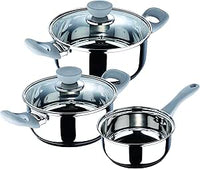 SAN IGNACIO Alexia | Batería de Cocina de 5 Piezas | Incluye 2 Cacerolas de 2,8L y 2L con 2 Tapas y 1 Cazo de 1,4L | Acero Inoxidable | Muy Resistente y Fácil de Limpiar