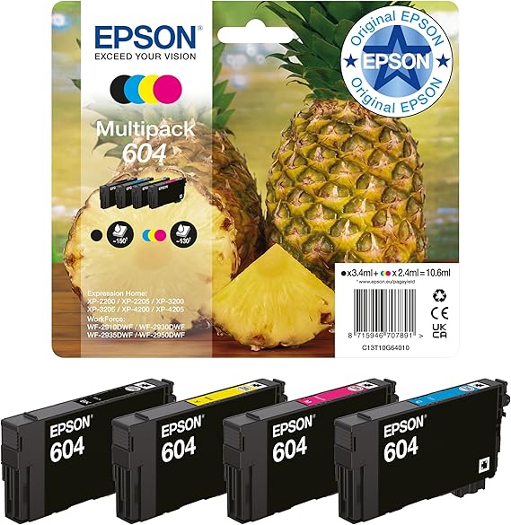 Tinta Original Epson - Multipack 4 Colores 604 - Cartucho Negro, Cian, Magenta y Amarillo en Tamaño Estándar