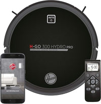 Hoover H-GO 300 - Hydro Pro - HGO330HC Robot Aspirador, Aspira, Barre, friega y Pasa la mopa, 2 depósitos, Wi-Fi, conexión Alexa, 120mins, Mando y Base de Carga, Sensor anticaída y antichoque, Negro