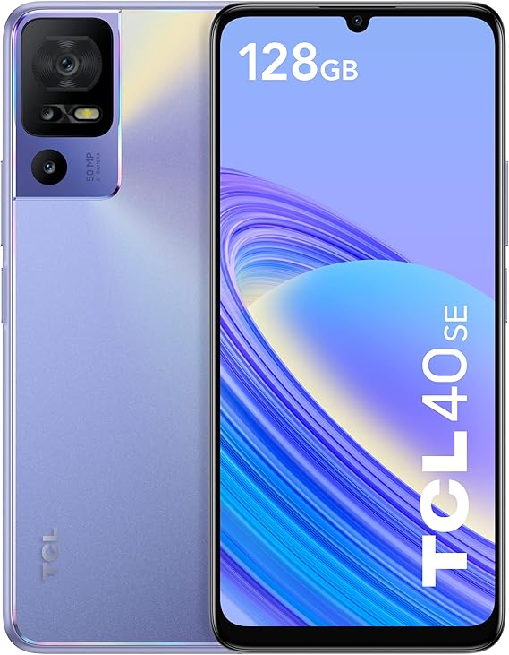 TCL 40 SE 128GB - Smartphone de 6.75" (Pantalla 90Hz, 4GB-128GB, Ampliable MicroSD, Dual SIM, Cámara 50MP, Batería 5010mAh, Doble Altavoz estéreo, Android 13.) Twilight Purple