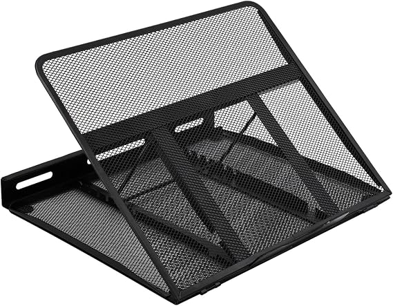 Amazon Basics Soporte Ergonómico Ventilado para Laptop, Ajustable en 7 Niveles, Malla de Acero para Enfriamiento, para Visualización y Tipeo Básico, Compatible con Laptops de 10 a 17,3 Pulgadas, Negro