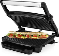 Princess 112415 Grill para bocadillos con tapa flotante y plancha, Se puede guardar en vertical u horizontal, superficie de la parrilla 30 x 24 cm, bandeja recoge grasa, 2000 W