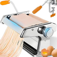 Retoo Máquina manual de pasta de acero inoxidable, máquina de pasta, máquina de pasta para espaguetis, lasaña, tagliatelle, máquina de rodillo con pinza de mesa, cortador de pasta, color plateado