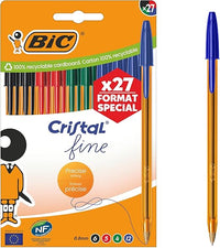 BIC Cristal Fine Bolígrafos de Punta Fina (0,80 mm) - Colores de Tinta Surtidos, Caja de Edición Especial de 27
