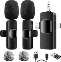 GlasFlength Microfono Inalambrico para iPhone Android Cámara PC, 4 en 1 Mini Micrófono Inalámbrico Solapa Plug&Play Portátil Wireless Microphone Reducción de Ruido para Grabación de Video TIK Tok
