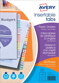 AVERY - Intercalaires à onglets personnalisables et imprimables, 6 touches, Format A4+ (permet de classer des pochettes perforées), En polypropylène coloré translucide