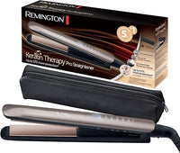 Remington Plancha Pelo pantalla digital, 160-230 °C, sensor protección contra el calor para reducir el daño capilar Keratin Therapy revestimiento cerámica con queratina y aceite de almendra S8593