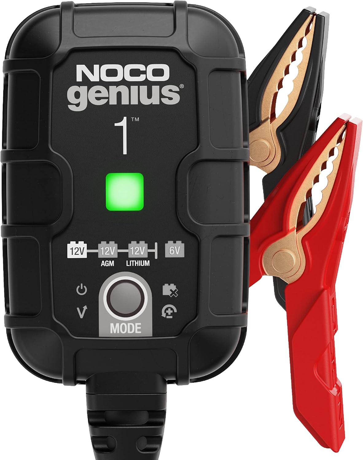 NOCO GENIUS1: Cargador Inteligente de baterías 1A 6V/12V – Mantenedor automático y desulfatador – Protección contra sobrecarga y compensación térmica – para baterías de Plomo y Litio