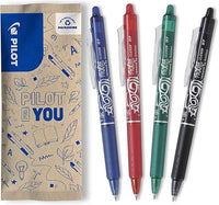 PILOT - Pack de 4 bolígrafos FriXion Ball Clicker 07 - Bolígrafos borrables con tinta termosensible - Bolígrafo roller retráctil y recargable - Negro, azul, rojo y verde - Punta media
