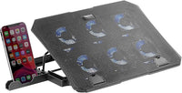 Mars Gaming MNBC23, Base Refrigeradora y Stand 16”, 6 x Ventiladores Controlables con LED Azul, Stand 6 Posiciones, Soporte Smartphone, 2 USB 2.0, Negro