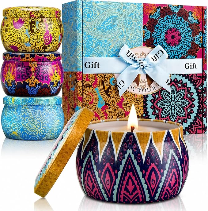 Velas Perfumadas para Mujer, Regalo de Velas Aromática Juego de 4 Piezas, Regalos Originales para Donne,Cera di Soia Naturale Velas Decorativas para Madre,Valentín,Cumpleaños,Aniversario,Navidad