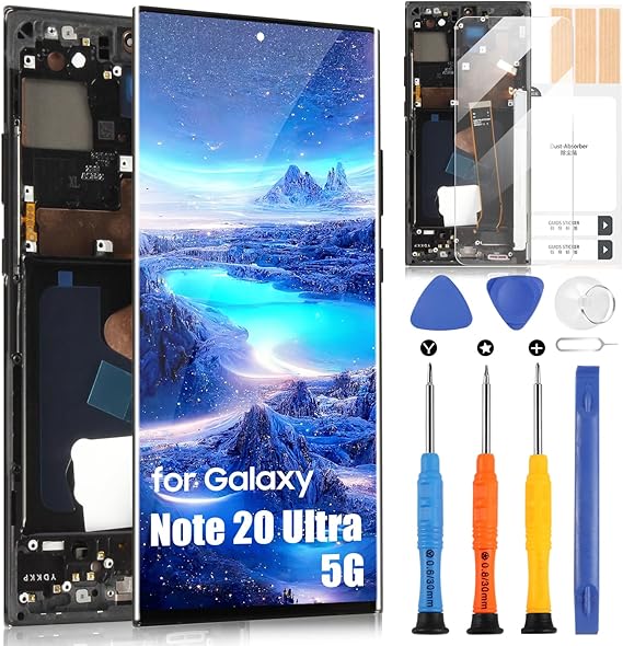 Pantalla LCD OLED para Samsung Galaxy Note 20 Ultra 5G Display para Samsung Note 20 Ultra 5G N986B N986U 6,9" Pantalla digitalizador Asamblea con reparación, negro con marco, soporte huellas