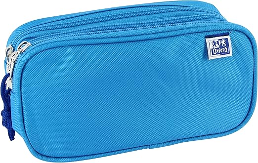 Oxford, Estuche Escolar 3 Compartimentos, Goma Elástica, 3 Cremalleras, Color Azul Turquesa