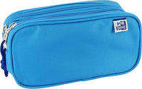 Oxford, Estuche Escolar 3 Compartimentos, Goma Elástica, 3 Cremalleras, Color Azul Turquesa