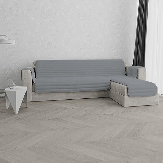 Italian Bed Linen Funda para sofá Trendy, con península Reversible, Gris Claro, 190 cm