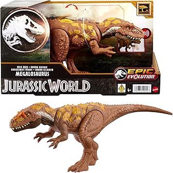 Mattel Jurassic World Wild Roar Megalosaurus Dinosaurio de juguete con sonidos, +4 años (HTK73)