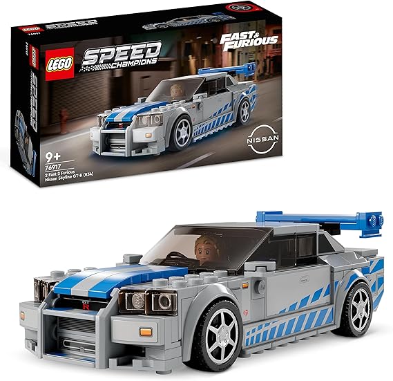 LEGO Speed Champions Nissan Skyline GT-R (R34) de 2 Fast 2 Furious, Maqueta de Coche Juguete para Construir, Minifigura de Brian O'Conner, Set 2023, Regalo para Niños y Niñas de 9 Años o Más 76917