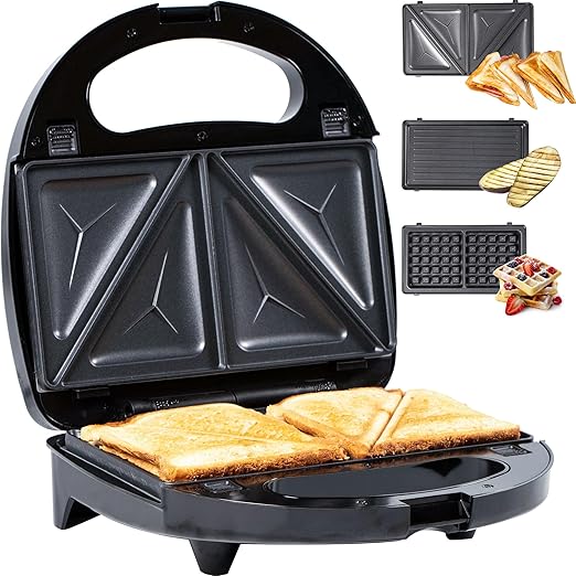 Gadgy ® Gofrera sandwichera 3 en 1 l Placas Desmontables l con Asas de Cool Touch, Pies Antideslizantes | 2 Luces Indicadoras de Control