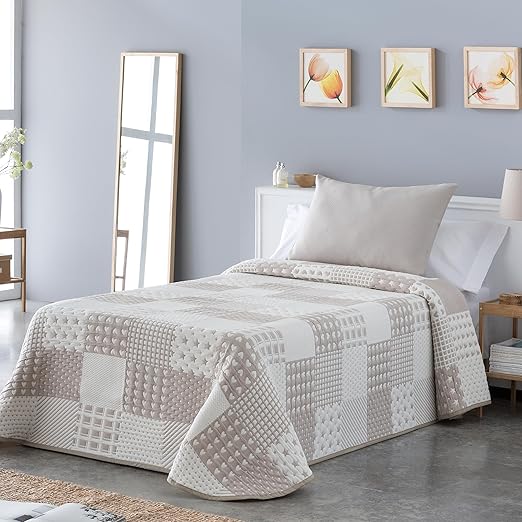 VIALMAN Colcha Bouti Ligera Sofia 21 para Cama de Matrimonio de 135 cm | Colcha Cama 135 | Tamaño Colcha 230 x 270 cm, Color Beig
