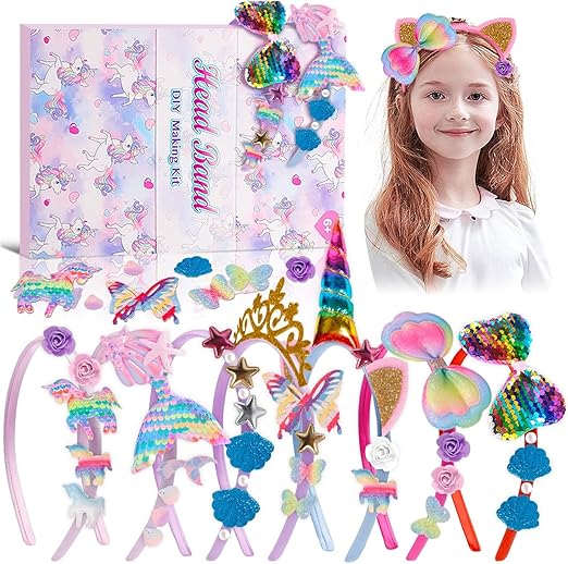 Kit de Diademas para Niñas, 55PCS Diademas para NiñAs,Sirena Diadema Niña Manualidades, Regalos para Niñas Hacer Diademas DIY Juguetes 5-12 Años, Set de Accesorios para el Pelo