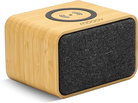 mooov 477352 - Altavoz Bluetooth Madera de bambú portátil, Altavoz Bluetooth con Cargador de inducción, Potente, inalámbrico sin Cable, 9W