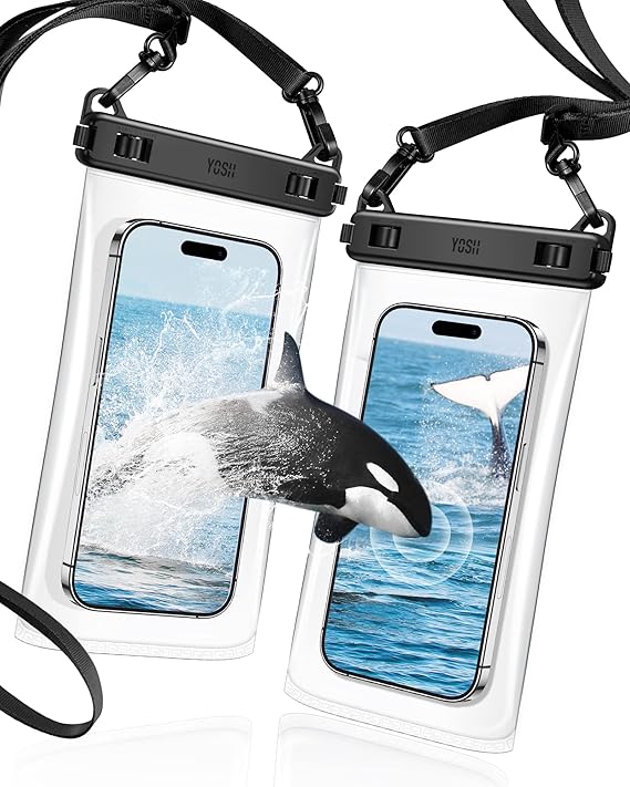 YOSH TPU Funda Acuatica Movil, Funda Agua Movil [2 Unidades] con Clip Mejorada, Bolsa Hermetica Playa para iPhone 16 15 14 Plus 13 12 Pro MAX, Samsung Galaxy S24 S23 Ultra, Xiaomi, hasta 7,5''