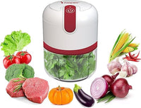 BEPER P102ROB050 Picadora recargable USB, Mini Robot de Cocina, Capacidad 250 ml, Potencia 3,7V,3 Cuchillas Acero Inoxidable, Batería recargable, Rojo/Blanco