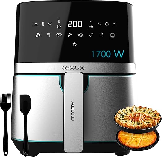 Cecotec Freidora de Aire de 5,5L, Air Fryer, Cecofry Full InoxBlack 5500 Pro. 1700W, Digital, sin Aceite, Panel Táctil, Acabados en Acero Inox, Tecnología PerfectCook, Termostato, 8 Modos